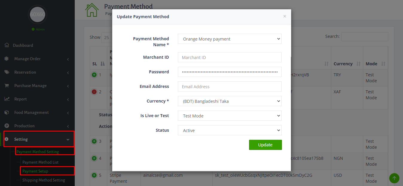 Payment setup